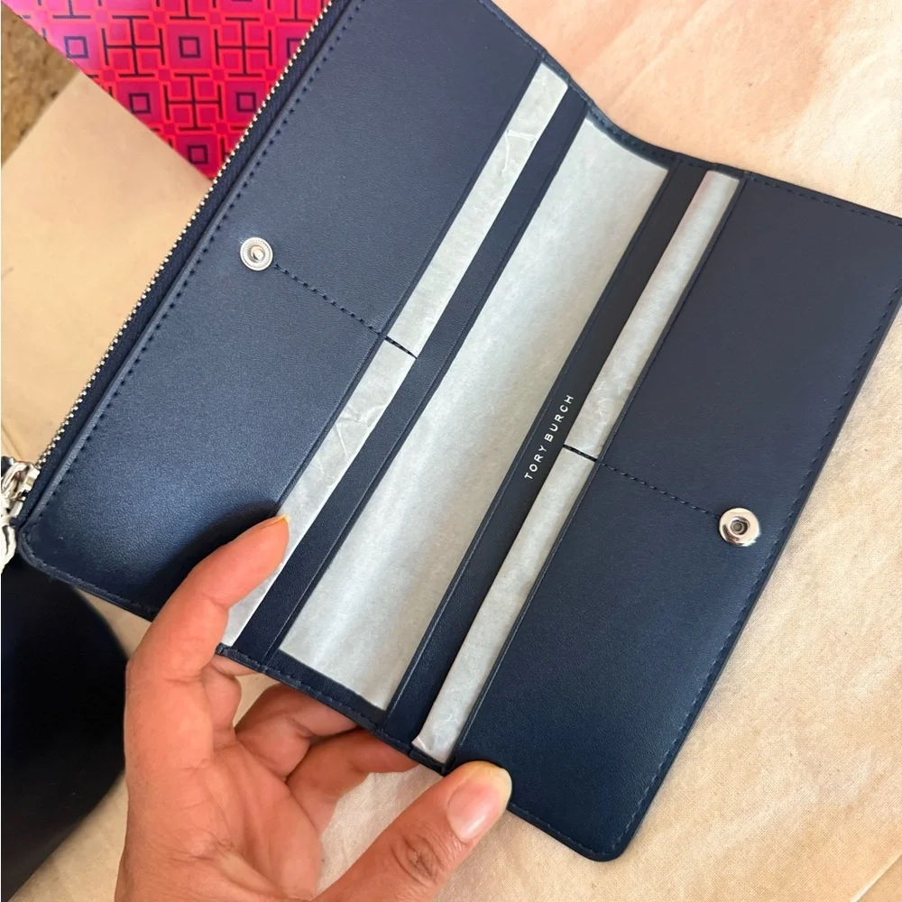 New Tory Burch nylon Navy Tote with Matching Wallet
